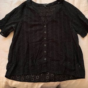 Madewell black pointelle short-sleeve blouse